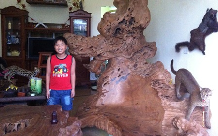 Chiếc ghế lớn được trạm khắc hình đầu rồng.