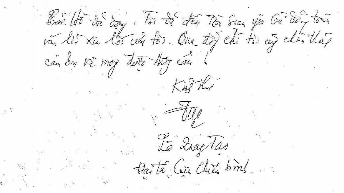 Nội dung bức thư của ông Lê Quang Tạo gửi Bộ TT&TT