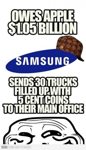 Samsung trả nợ Apple 1 tỉ USD bằng tiền xu 5 cent? - 1 Hình ảnh vui nhộn đăng trên trang 9gag.com