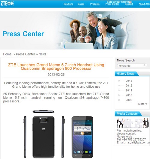 Hình quảng cáo ZTE Grand Memo.