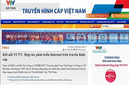 Thị trường truyền hình cáp: Tố “đầu tư ngoài ngành” để độc quyền - 1 Bản tin trên website VCTV cho thấy nhà đài này “lấn sân” ra ngoài ngành, cung cấp dịch vụ Internet.