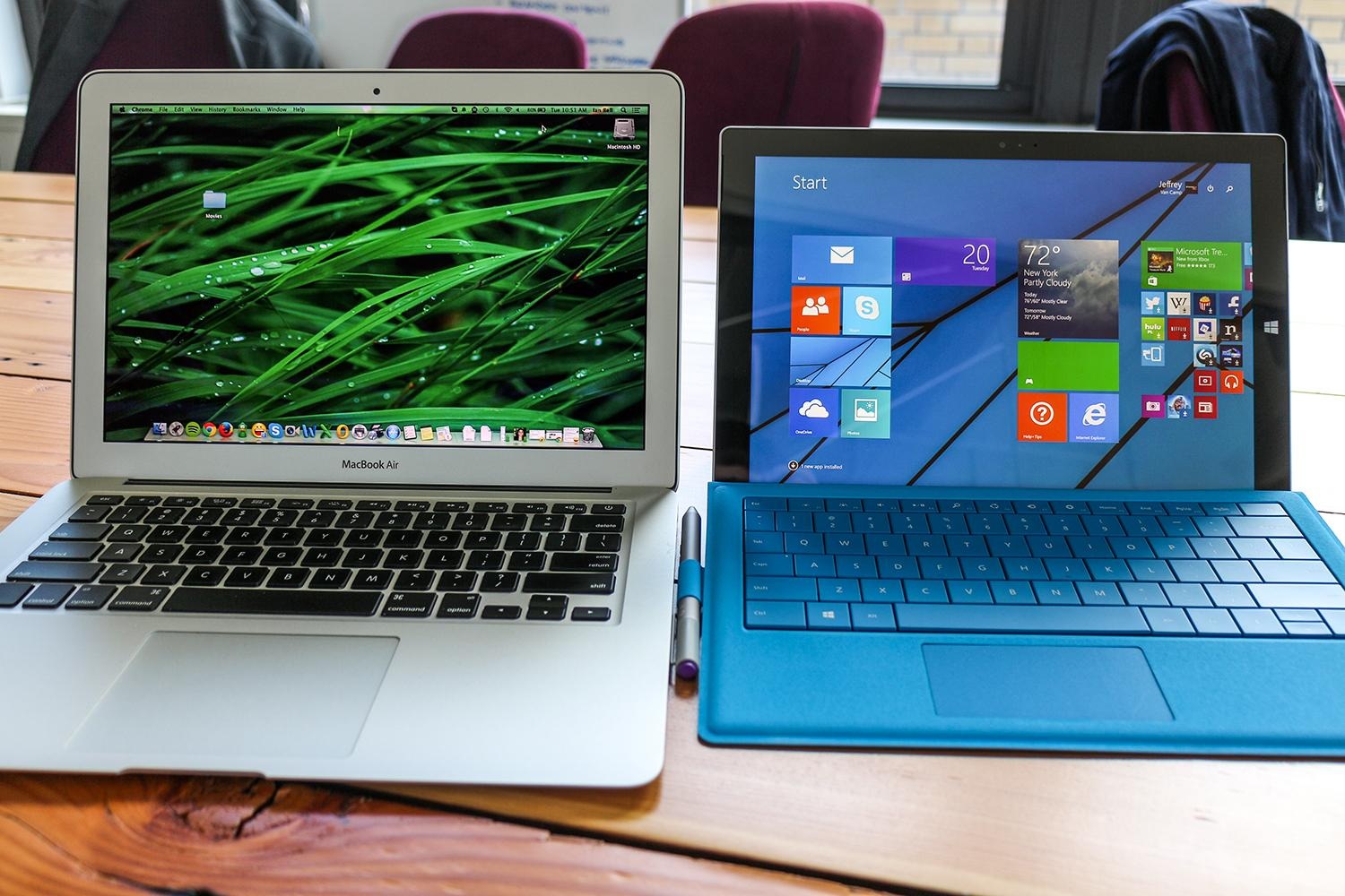 Microsoft "dụ" người dùng Apple đổi MacBook Air lấy Surface Pro 3 - 2 MacBook Air (trái) và Surface Pro 3 đọ dáng.