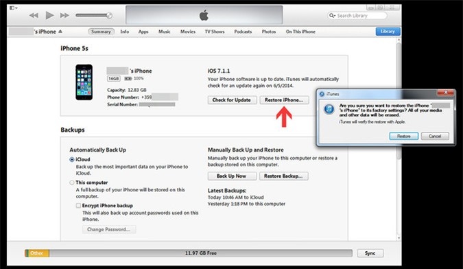 Người dùng có thể thực hiện phương thức khôi phục lại thiết bị iPhone,