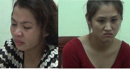 Trang và Thủy tại cơ quan điều tra (Ảnh: Công an Nghệ An)