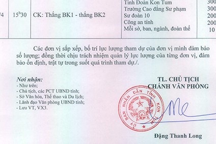 Công văn khẩn của UBND tỉnh Kon Tum huy động cán bộ và nhân dân… đến xem và cổ vũ các trận bóng đá.