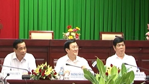 Chủ tịch nước thăm và làm việc tại Sóc Trăng - 1 Chủ tịch nước làm việc với lãnh đạo tỉnh Sóc Trăng (Ảnh: VTV Cần Thơ)