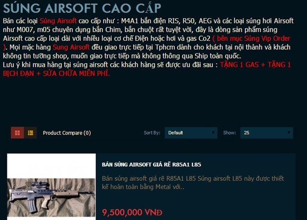 Lộng hành “chợ vũ khí” khuyến mãi... hàng kích dục - 1 Một trang rao bán vũ khí trên mạng.