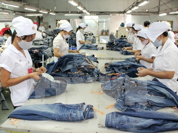 Gần 1.000 doanh nghiệp ở Đồng Nai hoạt động trở lại sau Tết - 1 Một dây chuyền may xuất khẩu. (Ảnh: Quách Lắm/TTXVN)