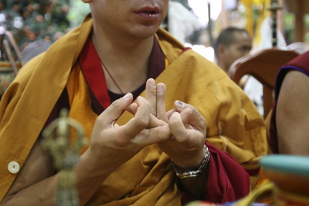 Hình ảnh Đức Nhiếp Chính vương Gyalwa Dokhampa ở Việt Nam - 17 Một kiểu đan tay rất đặc biệt của một Lama.