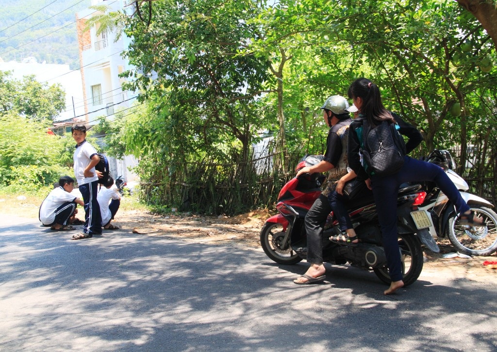 Ngày 2 buổi những học sinh ở Bãi Xép phải đón xe đi học rồi lại đón xe về 