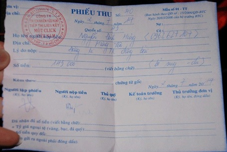  Phiếu thu do cty Click thực hiện được Hưng cung cấp