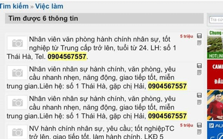 Điều tra: Núp bóng công ty bảo hiểm để lừa người xin việc - 2 Ảnh chụp thông tin quảng cáo về tuyển dụng mà bà Hải đăng trên trang muaban.net.
