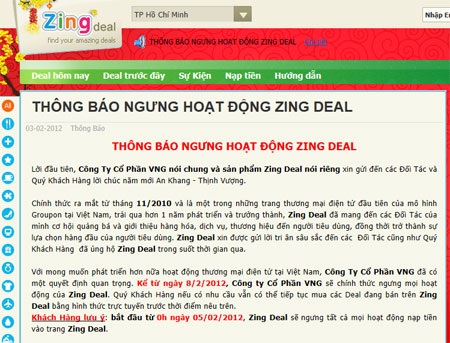 Trang web “mua theo nhóm” Zing Deal ngừng giao dịch - 1 Trang web “mua theo nhóm” Zing Deal ngừng giao dịch - 1