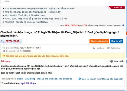 Nhan nhản nhà thu nhập thấp rao cho thuê - 1 Rao vặt cho thuê chung cư C1 Ngô Thì Nhậm.