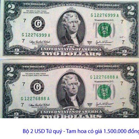 "Nóng" đổi tiền lì xì... giá "chát" - 1 Bộ 2 USD tứ quý – tam hoa có giá 1.500.000 đồng.