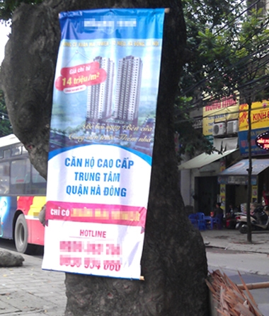 Những tấm biển quảng cáo bán hàng xuất hiện la liệt trên nhiều tuyến phố.