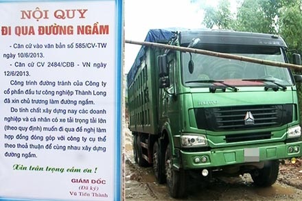 Tư nhân tự lập “trạm thu phí” giá “cắt cổ” - 1 Trạm thu phí được chắn bằng một thanh tre. Ảnh: Vinh Hải