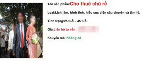 Một trang web quảng cáo dịch vụ thuê cô dâu chú rể