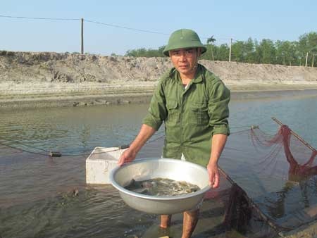 Anh Đinh Đăng Tuân kéo cá giống để bán.