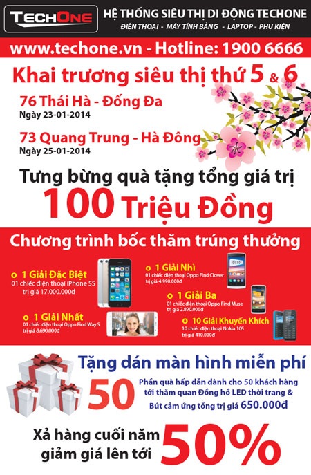 TechOne tặng iPhone 5S, OPPO Find mừng khai trương siêu thi 5 và 6 - 3 Khuyến mại mừng khai trương siêu thị thứ 5 và thứ 6