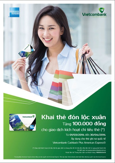 Vietcombank ưu đãi thẻ ghi nợ quốc tế Vietcombank Cashback Plus American Express - 1 Ưu đãi này nằm trong chương trình “Khai thẻ đón lộc xuân” diễn ra