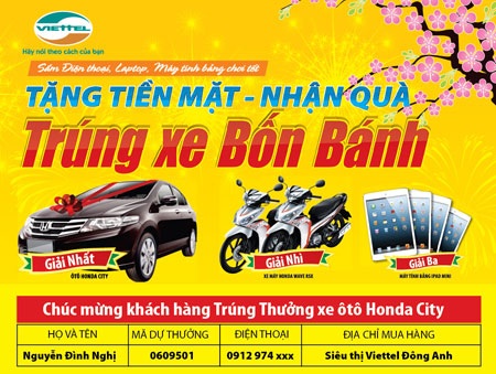 Viettel chúc mừng khách hàng may mắn trúng giải thưởng ô tô Honda City - 1 Viettel chúc mừng khách hàng may mắn trúng giải thưởng ô tô Honda City
