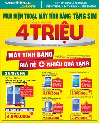 Mua điện thoại, máy tính bảng tặng sim Viettel giá trị khuyến mãi đến 4 triệu đồng - 1 Mua điện thoại, máy tính bảng tặng sim Viettel giá trị khuyến mãi đến 4 triệu đồng