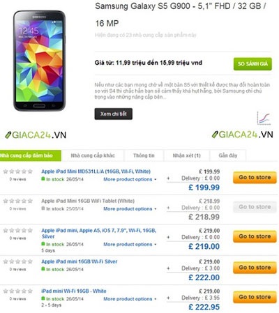 Giaca24.vn - Công cụ so sánh giá giúp mua hàng giá rẻ - 1 Bảng so sánh giá tại Giaca24.vn