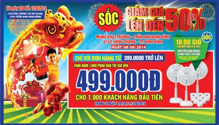 Trần Anh Ninh Bình cháy hàng ngày khai trương - 1 Chương trình quà tặng đầu ngày