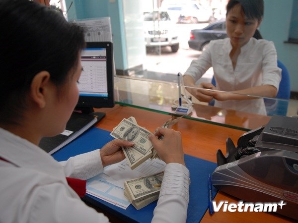 Giao dịch ngoại tệ tại ngân hàng. (Ảnh: Kiều Khanh/Vietnam+).