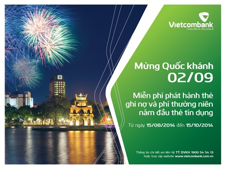 VietcomBank miễn phí phát hành thẻ ghi nợ và phí thường niên năm đầu cho thẻ tín dụng nhân dịp quốc khánh 2/9 - 1 VietcomBank miễn phí phát hành thẻ ghi nợ và phí thường niên năm đầu cho thẻ tín dụng nhân dịp quốc khánh 2/9