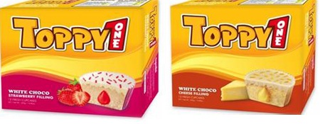 Sức hút khó cưỡng từ bánh Toppy 1 mới - 1 Bao bì mới của Toppy1 Sôcô la trắng nhân dâu và nhân phô mai