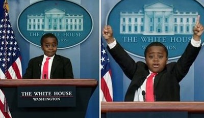 Những trò đùa nổi tiếng nhất ngày Cá tháng tư - 1 Obama nhí xuất hiện tại Nhà Trắng để đọc thông báo.