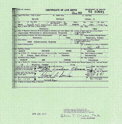Obama đập tan nghi án "giấy khai sinh rởm" như thế nào? - 1 Bản sao gấy khai sinh gốc của Tổng thống Mỹ Barack Obama