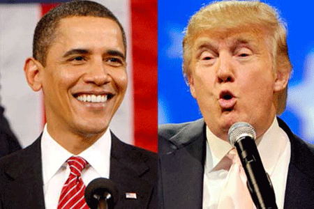 Obama đập tan nghi án "giấy khai sinh rởm" như thế nào? - 2 Tổng thống Mỹ Barack Obama và trùm tài phiệt Donald Trump (ảnh: AP/Getty)