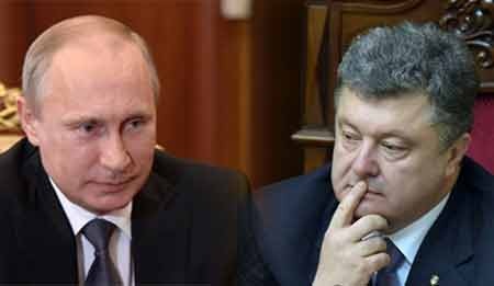 Lãnh đạo Nga, Ukraine điện đàm - 1 Tổng thống Nga Vladimir Putin (trái) và người đồng cấp Ukraine Petro Poroshenko (ảnh:brecorder)