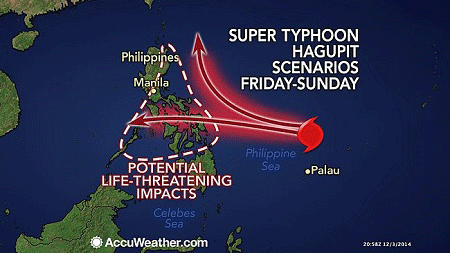 Siêu bão Hagupit: Ác mộng mới của Philippines - 1 Đường đi dự kiến của siêu bão Hagupit (ảnh:AccuWeather.com)