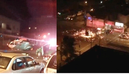 Hình ảnh chiếc trực thăng tới cứu hộ (bên trái) và hình ảnh hiện trường vụ nổ