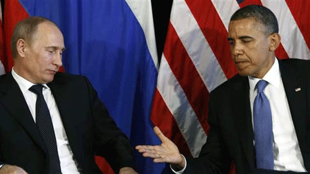 Tổng thống Putin (trái) và đồng nhiệm Mỹ Obama