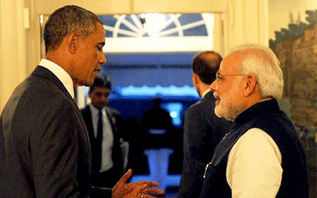 Thủ tướng Ấn Độ Modi gặp gỡ Tổng thống Mỹ Obama tại Nhà Trắng (nguồn VOV.vn)