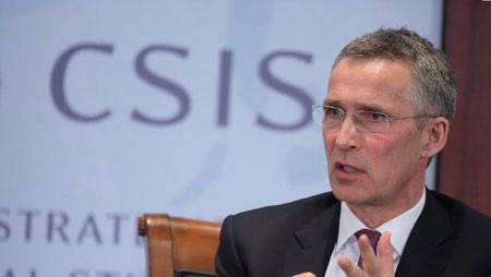 Nga và NATO lại “khẩu chiến” - 1 Tổng thư ký NATO Jens Stoltenberg phát biểu tại Trung tâm CSIS, Washington (Mỹ) hôm 27-5. (Ảnh: