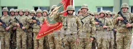 NATO tập trận tại Gruzia - 1 Binh sĩ Gruzia tại lễ khai mạc cuộc tập trận. (Ảnh:
