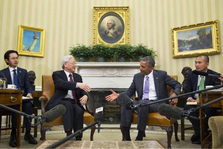 Việt- Mỹ: Điều gì sau ‘bước ngoặt lịch sử’? - 1 TT Obama tiếp Tổng Bí thư Nguyễn Phú Trọng tại Phòng Bầu dục của Nhà trắng ngày 7/7. (Ảnh: