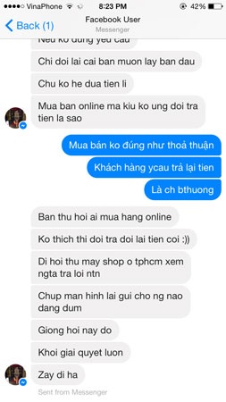 Mua hàng trên facebook, tiền mất, rước bực đầu năm - 2 Nội dung trao đổi trên facebook của MH và người bán hàng.