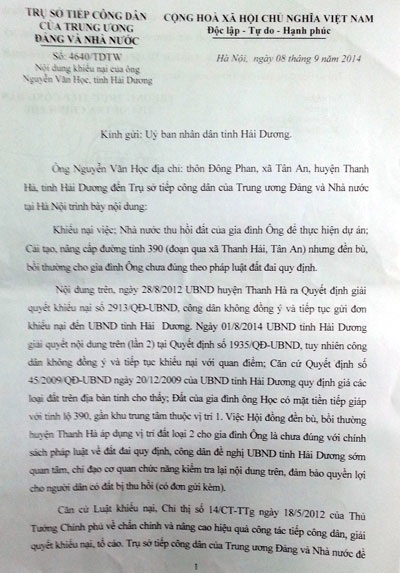 Hải Dương: Công dân bức xúc vì tài sản trên đất bị “quên” đền bù? - 3 Văn bản chỉ đạo của Ban tiếp công dân của Trung ương Đảng và Nhà nước