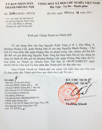 Chủ tịch TP. Hà Nội chỉ đạo Thanh tra vào cuộc làm rõ đơn tố cáo của công dân