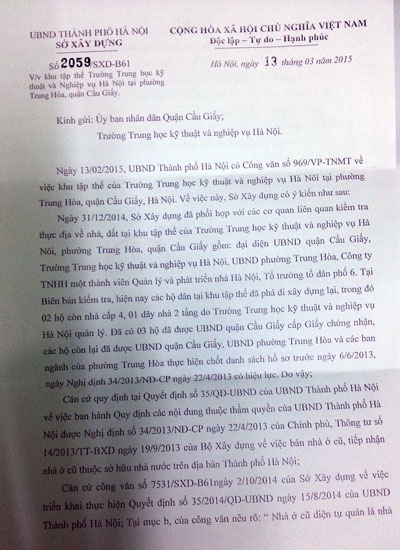 TP Hà Nội chỉ đạo khẩn trương giải quyết, 88 hộ dân vẫn mỏi mòn chờ…sổ đỏ - 2 Văn bản chỉ đạo kiểm tra và giải quyết vụ việc của UBND TP. Hà Nội