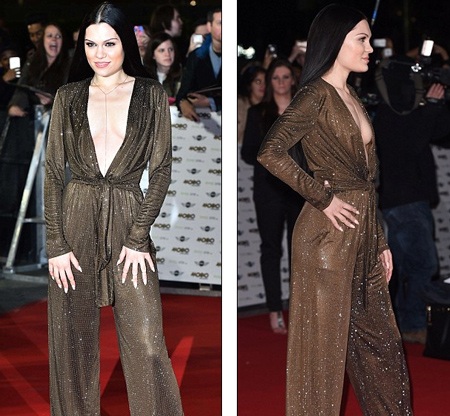 Dù sở hữu 'vòng một' khá khiêm tốn nhưng Jessi J vẫn rất tự tin khi tạo dáng trên thảm đỏ.