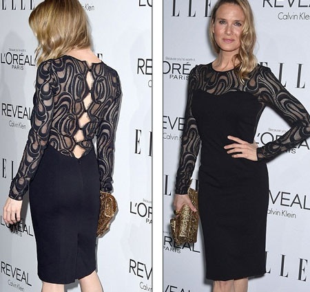 Nữ diễn viên 45 tuổi trông rất thanh mảnh, gọn gàng trong chiếc đầm màu đen.