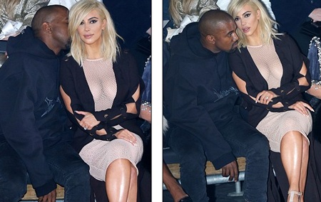 Kim "siêu vòng ba" gây ấn tượng với màu tóc vàng chóe - 26 Kanye West không rời vợ nửa bước trong suốt show diễn.